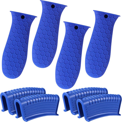 8 Pcs Silicone Pot Holders Set Cast Iron Handle Cover Heat Resistant Pot Handle Covers Potholder Non Slip Reusable Pan Sleeve for Frying Pan Kitchen Supplies(Blue).