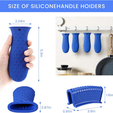 8 Pcs Silicone Pot Holders Set Cast Iron Handle Cover Heat Resistant Pot Handle Covers Potholder Non Slip Reusable Pan Sleeve for Frying Pan Kitchen Supplies(Blue).