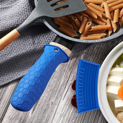 8 Pcs Silicone Pot Holders Set Cast Iron Handle Cover Heat Resistant Pot Handle Covers Potholder Non Slip Reusable Pan Sleeve for Frying Pan Kitchen Supplies(Blue).