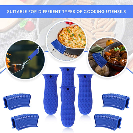 8 Pcs Silicone Pot Holders Set Cast Iron Handle Cover Heat Resistant Pot Handle Covers Potholder Non Slip Reusable Pan Sleeve for Frying Pan Kitchen Supplies(Blue).