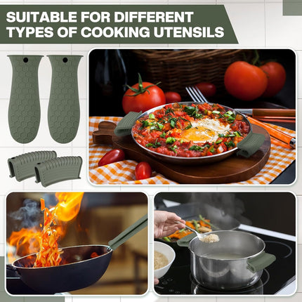 8 Pcs Silicone Pot Holders Cast Iron Handle Cover Heat Resistant Pot Handle Covers Potholder Non Slip Reusable Pan Sleeve for Frying Pan Kitchen Supplies(Dark Color).
