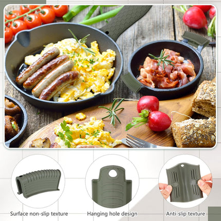 8 Pcs Silicone Pot Holders Cast Iron Handle Cover Heat Resistant Pot Handle Covers Potholder Non Slip Reusable Pan Sleeve for Frying Pan Kitchen Supplies(Dark Color).