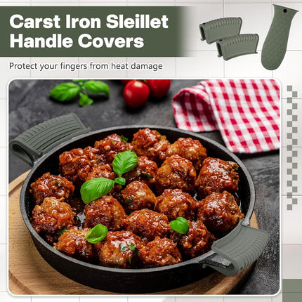 8 Pcs Silicone Pot Holders Cast Iron Handle Cover Heat Resistant Pot Handle Covers Potholder Non Slip Reusable Pan Sleeve for Frying Pan Kitchen Supplies(Dark Color).