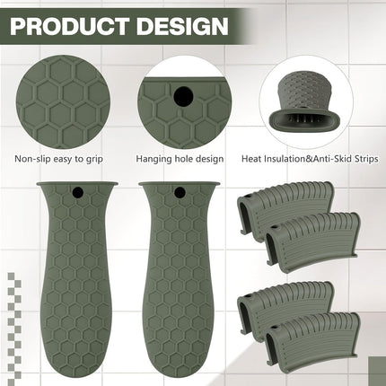 8 Pcs Silicone Pot Holders Cast Iron Handle Cover Heat Resistant Pot Handle Covers Potholder Non Slip Reusable Pan Sleeve for Frying Pan Kitchen Supplies(Dark Color).