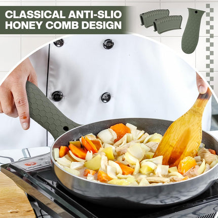 8 Pcs Silicone Pot Holders Cast Iron Handle Cover Heat Resistant Pot Handle Covers Potholder Non Slip Reusable Pan Sleeve for Frying Pan Kitchen Supplies(Dark Color).