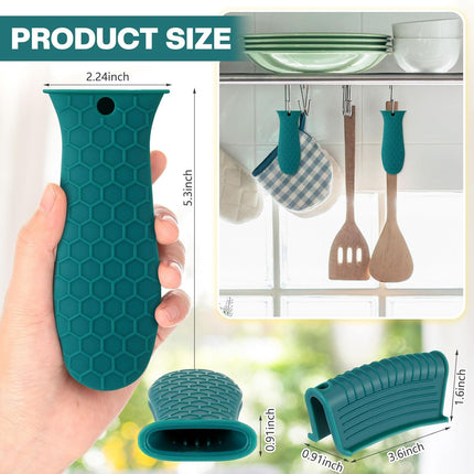 8 Pcs Silicone Pot Holders Set Cast Iron Handle Cover Heat Resistant Pot Handle Covers Potholder Non Slip Reusable Pan Sleeve for Frying Pan Kitchen Supplies(Green).