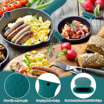 8 Pcs Silicone Pot Holders Set Cast Iron Handle Cover Heat Resistant Pot Handle Covers Potholder Non Slip Reusable Pan Sleeve for Frying Pan Kitchen Supplies(Green).