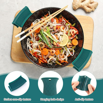8 Pcs Silicone Pot Holders Set Cast Iron Handle Cover Heat Resistant Pot Handle Covers Potholder Non Slip Reusable Pan Sleeve for Frying Pan Kitchen Supplies(Green).