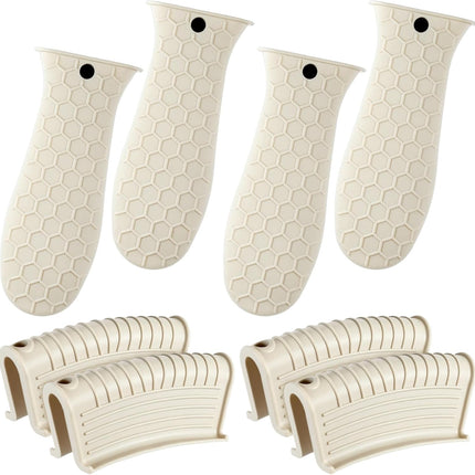 8 Pcs Silicone Pot Holders Set Cast Iron Handle Cover Heat Resistant Pot Handle Covers Potholder Non Slip Reusable Pan Sleeve for Frying Pan Kitchen Supplies(Khaki).