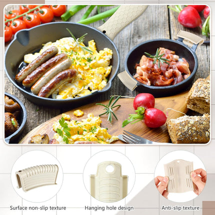 8 Pcs Silicone Pot Holders Set Cast Iron Handle Cover Heat Resistant Pot Handle Covers Potholder Non Slip Reusable Pan Sleeve for Frying Pan Kitchen Supplies(Khaki).