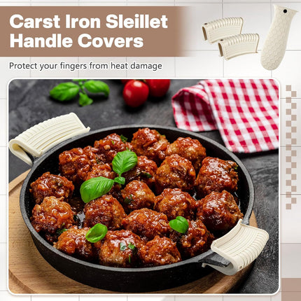 8 Pcs Silicone Pot Holders Set Cast Iron Handle Cover Heat Resistant Pot Handle Covers Potholder Non Slip Reusable Pan Sleeve for Frying Pan Kitchen Supplies(Khaki).