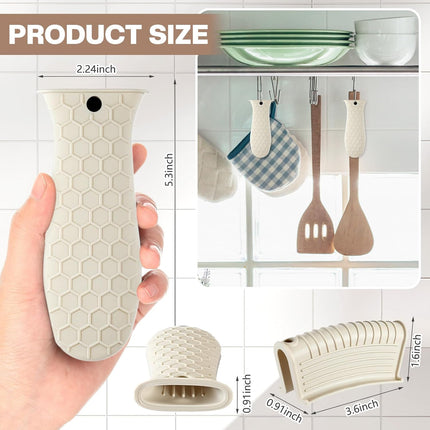 8 Pcs Silicone Pot Holders Set Cast Iron Handle Cover Heat Resistant Pot Handle Covers Potholder Non Slip Reusable Pan Sleeve for Frying Pan Kitchen Supplies(Khaki).