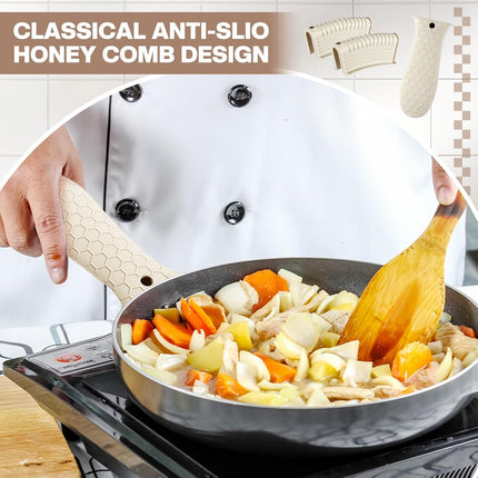8 Pcs Silicone Pot Holders Set Cast Iron Handle Cover Heat Resistant Pot Handle Covers Potholder Non Slip Reusable Pan Sleeve for Frying Pan Kitchen Supplies(Khaki).