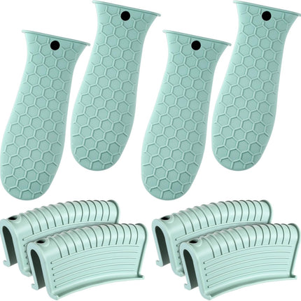 8 Pcs Silicone Pot Holders Cast Iron Handle Cover Heat Resistant Pot Handle Covers Potholder Non Slip Reusable Pan Sleeve for Frying Pan Kitchen Supplies(Mint Green).