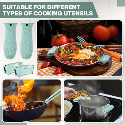 8 Pcs Silicone Pot Holders Cast Iron Handle Cover Heat Resistant Pot Handle Covers Potholder Non Slip Reusable Pan Sleeve for Frying Pan Kitchen Supplies(Mint Green).