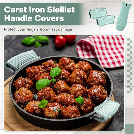 8 Pcs Silicone Pot Holders Cast Iron Handle Cover Heat Resistant Pot Handle Covers Potholder Non Slip Reusable Pan Sleeve for Frying Pan Kitchen Supplies(Mint Green).