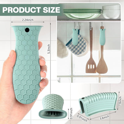 8 Pcs Silicone Pot Holders Cast Iron Handle Cover Heat Resistant Pot Handle Covers Potholder Non Slip Reusable Pan Sleeve for Frying Pan Kitchen Supplies(Mint Green).