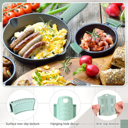 8 Pcs Silicone Pot Holders Cast Iron Handle Cover Heat Resistant Pot Handle Covers Potholder Non Slip Reusable Pan Sleeve for Frying Pan Kitchen Supplies(Mint Green).