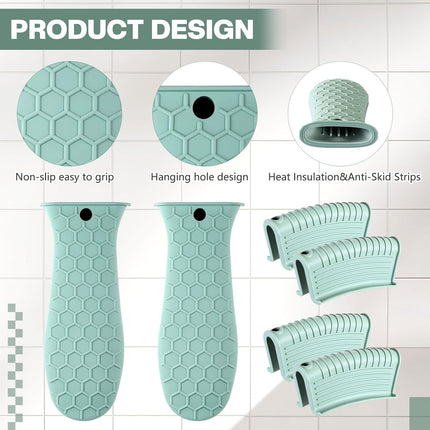 8 Pcs Silicone Pot Holders Cast Iron Handle Cover Heat Resistant Pot Handle Covers Potholder Non Slip Reusable Pan Sleeve for Frying Pan Kitchen Supplies(Mint Green).
