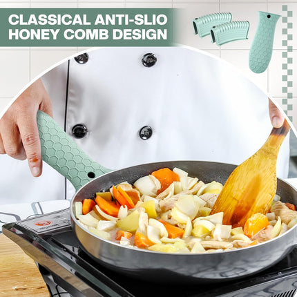 8 Pcs Silicone Pot Holders Cast Iron Handle Cover Heat Resistant Pot Handle Covers Potholder Non Slip Reusable Pan Sleeve for Frying Pan Kitchen Supplies(Mint Green).