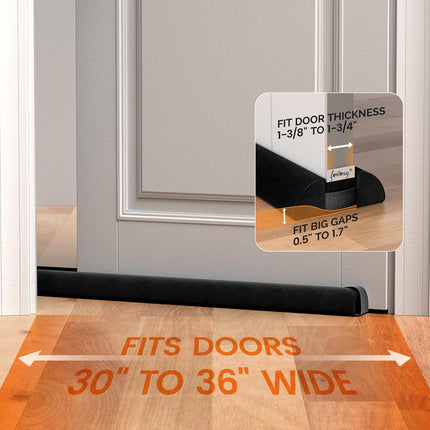 Under Door Draft Stopper 30" to 36" Adjustable Draft Stopper for Bottom of Door, Soundproofing Noise Blocker Seal Gap up to 1.7", Easy to Install, Black.