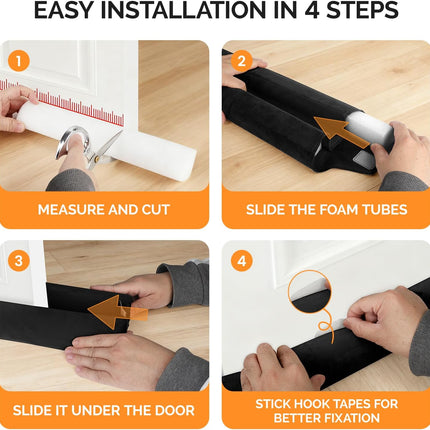 Under Door Draft Stopper 30" to 36" Adjustable Draft Stopper for Bottom of Door, Soundproofing Noise Blocker Seal Gap up to 1.7", Easy to Install, Black.