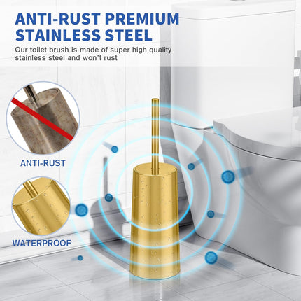 Toilet Brush and Holder, Toilet Brush Stainless Steel, Toilet Bowl Brush for Bathroom Toilet-Ergonomic, Elegant,Durable (Gold).