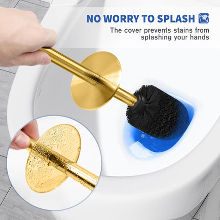 Toilet Brush and Holder, Toilet Brush Stainless Steel, Toilet Bowl Brush for Bathroom Toilet-Ergonomic, Elegant,Durable (Gold).