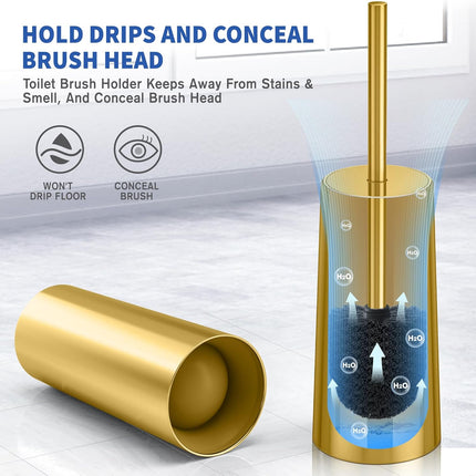 Toilet Brush and Holder, Toilet Brush Stainless Steel, Toilet Bowl Brush for Bathroom Toilet-Ergonomic, Elegant,Durable (Gold).