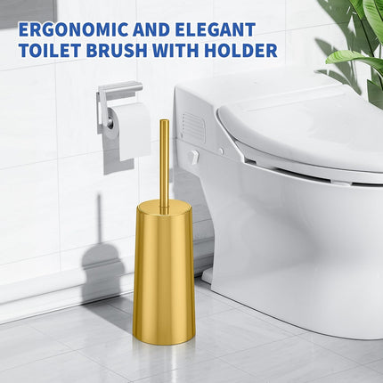 Toilet Brush and Holder, Toilet Brush Stainless Steel, Toilet Bowl Brush for Bathroom Toilet-Ergonomic, Elegant,Durable (Gold).