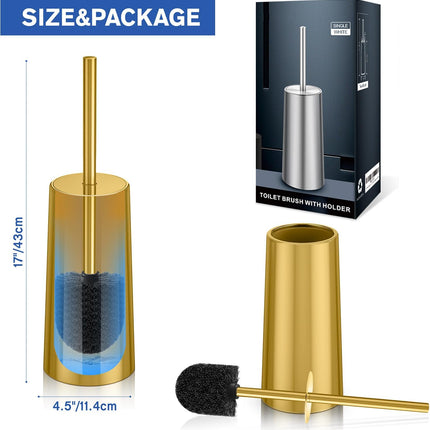 Toilet Brush and Holder, Toilet Brush Stainless Steel, Toilet Bowl Brush for Bathroom Toilet-Ergonomic, Elegant,Durable (Gold).