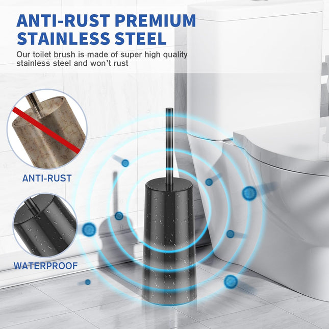 Toilet Brush and Holder, Toilet Brush Stainless Steel, Toilet Bowl Brush for Bathroom Toilet-Ergonomic, Elegant,Durable (Black).
