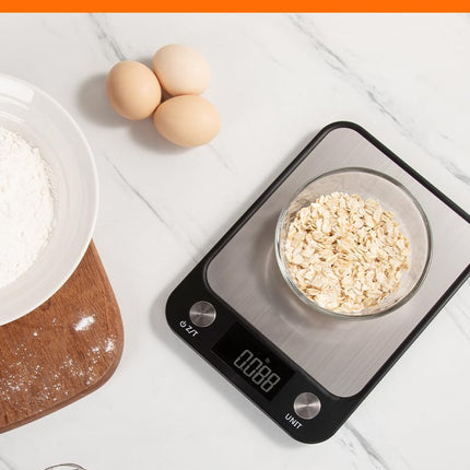 Food Scale,Digital Kitchen Scale, Stainless Steel, Weight in Grams, Ounces, Milliliters and Pounds, Ideal for Meal Prep, Cooking, and Baking.