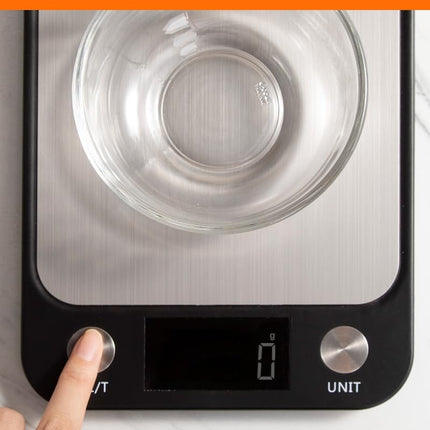Food Scale,Digital Kitchen Scale, Stainless Steel, Weight in Grams, Ounces, Milliliters and Pounds, Ideal for Meal Prep, Cooking, and Baking.
