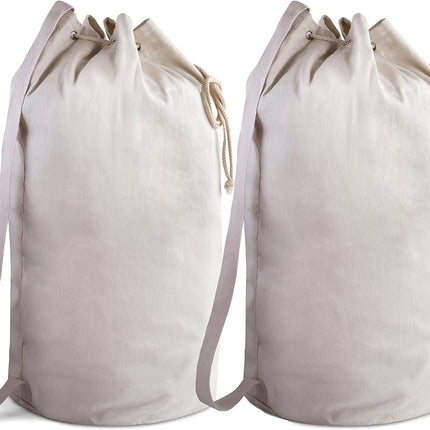 Canvas Duffel Bag - Drawstring, Leather Closure, Shoulder Strap. (2-PACK).