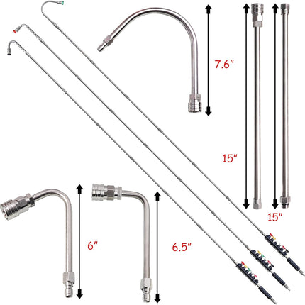 Pressure Washer Extension Wand, 10 Pack Power Washer Lance with 6 Atomization Nozzle Tips,1 Gutter Cleaner Attachment Curved Rod, 1/4" Quick Connect, 4000 PSI.