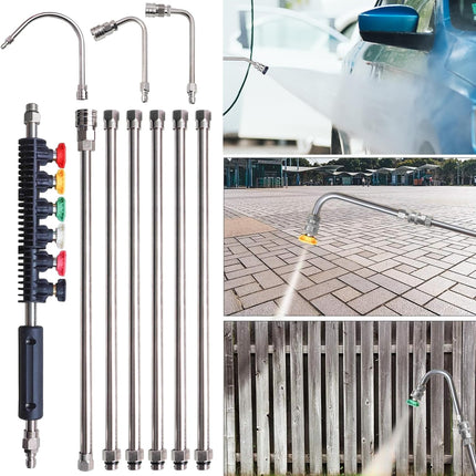 Pressure Washer Extension Wand, 10 Pack Power Washer Lance with 6 Atomization Nozzle Tips,1 Gutter Cleaner Attachment Curved Rod, 1/4" Quick Connect, 4000 PSI.