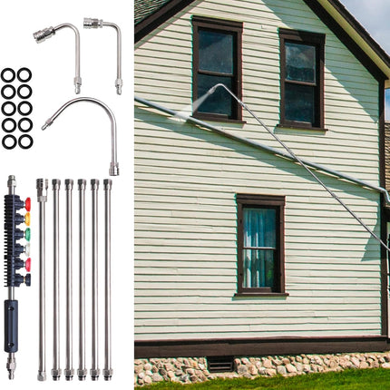Pressure Washer Extension Wand, 10 Pack Power Washer Lance with 6 Atomization Nozzle Tips,1 Gutter Cleaner Attachment Curved Rod, 1/4" Quick Connect, 4000 PSI.