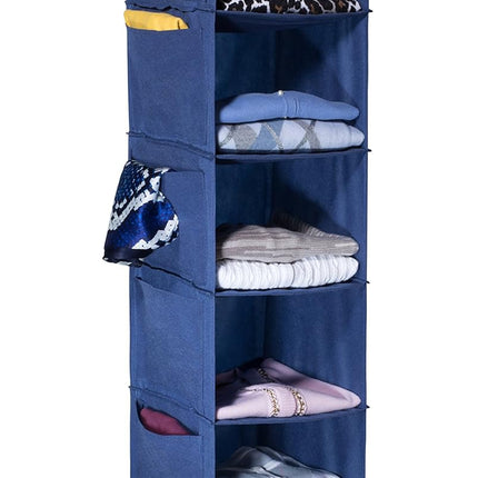 6 SHELF HANGING SWEATER CLOSET & CLOTHING ORGANIZER, BLUE.