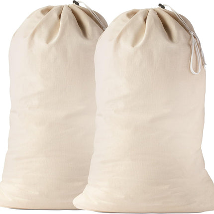 Cotton Bag, 2 Pack - 24" x 36" - Sturdy, 100% Cotton, Locking Drawstring Closure for Easy Carrying, Perfect Laundry Bag for College Students Living in Dorms..