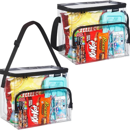 Clear Lunch Bag Set – Medium and Large Durable See-Through PVC Bags with Adjustable Shoulder Straps – Freezer Proof and Stadium Approved for Work, School, and Correctional Facilities.
