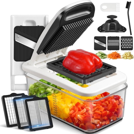 Vegetable Chopper Mandoline Slicer - Multifunctional Veggie Food Chopper With 6 Blades & Container, Heavy-Duty Vegetable Slicer and Cutter for Onion, Salad, and Food Preparation.