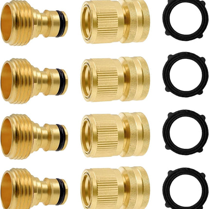 Garden Hose Quick Connector, Solid Brass 3/4 Inch GHT Thread Garden Quick Connect Kit, Male and Female No-Leak Water Hose Fittings (4 Set).