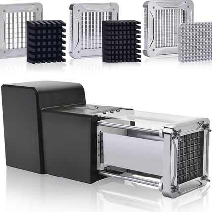 Electric French Fry Cutter,  Stainless Steel Potato Cutter with 1/4-Inch,1/2-Inch Blade & 3/8-Inch Blade Perfect for Potatoes Carrots Cucumbers.
