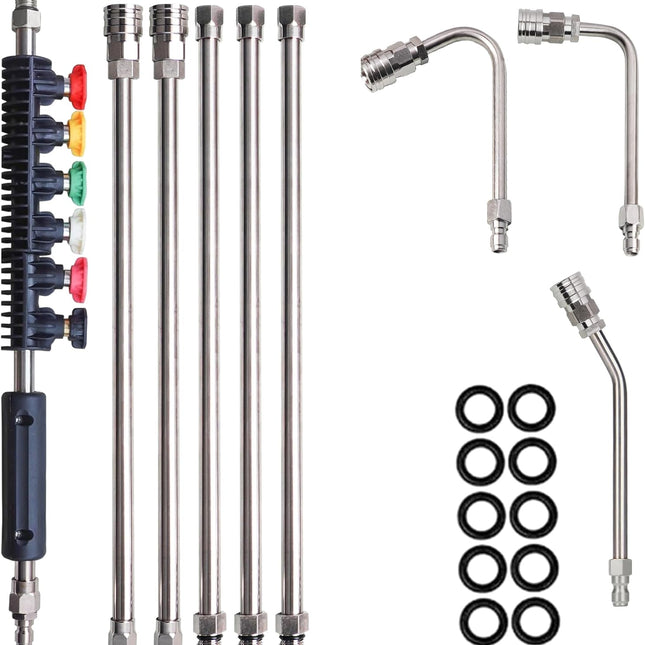 9 Pack Pressure Washer Extension Wand Upgrade Power Washer Lance with 6 Nozzle Tips, 30°,90°,120° Curved Rod, 1/4" Quick Connect, 4000 PSI.