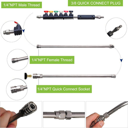 9 Pack Pressure Washer Extension Wand Upgrade Power Washer Lance with 6 Nozzle Tips, 30°,90°,120° Curved Rod, 1/4" Quick Connect, 4000 PSI.