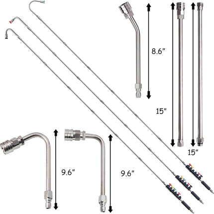 9 Pack Pressure Washer Extension Wand Upgrade Power Washer Lance with 6 Nozzle Tips, 30°,90°,120° Curved Rod, 1/4" Quick Connect, 4000 PSI.