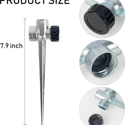 8 Pack 1/2 inch Zinc Alloy Lawn Sprinkler Spike Base, Water Flow Thru Sprinkler for Yard, Lawn, Garden and Grass Irrigation.