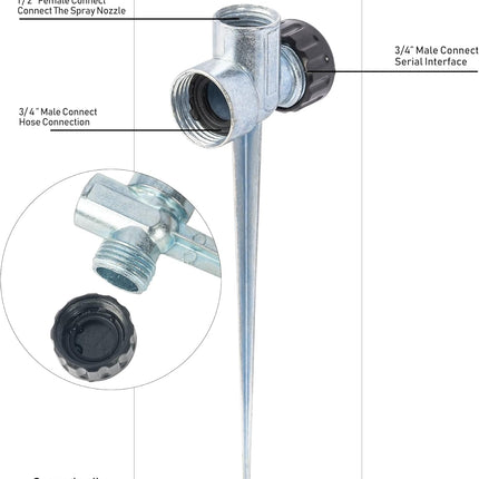 8 Pack 1/2 inch Zinc Alloy Lawn Sprinkler Spike Base, Water Flow Thru Sprinkler for Yard, Lawn, Garden and Grass Irrigation.