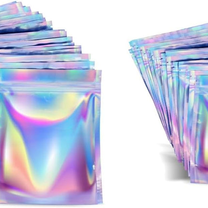 200 Pieces Mylar Bags 4" X 6" and 3" X 4" (100 pieces each), Food Storage, Coffee Storage, Candy Bags, Resealable Bags for Packaging, Holographic Bags, Pouch Bags, Smell Proof Bag.